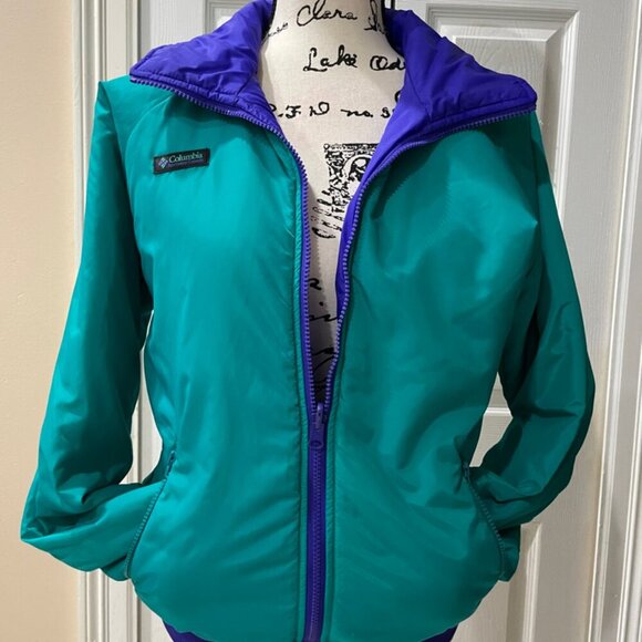80’s COLUMBIA RETRO BOMBER JACKET REVERSIBLE DISCO PURPLE/TEAL Sz S MEN ICONIC - Picture 3 of 16